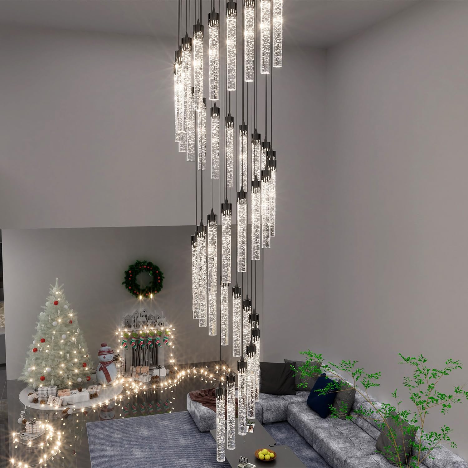 ykolupty Black Chandeliers for Living Room 38-Lights Modern Crystal Light Extra Large Chandelier Light Fixture Entryway Foyer High Ceiling Chandelier Lighting with Sloping Ceiling