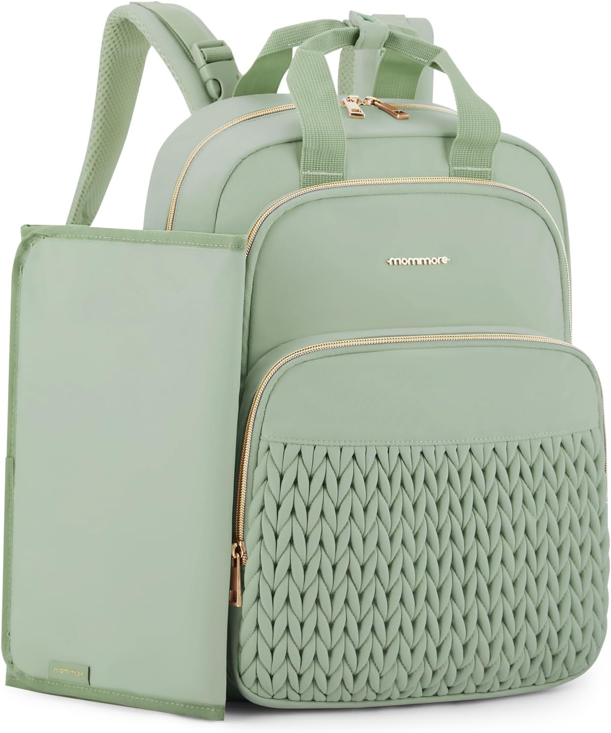 mommore Diaper Bag Backpack Large Baby Bag for Boys Girls Quilted Travel Diaper Backpack with Changing Pad, Stroller Straps