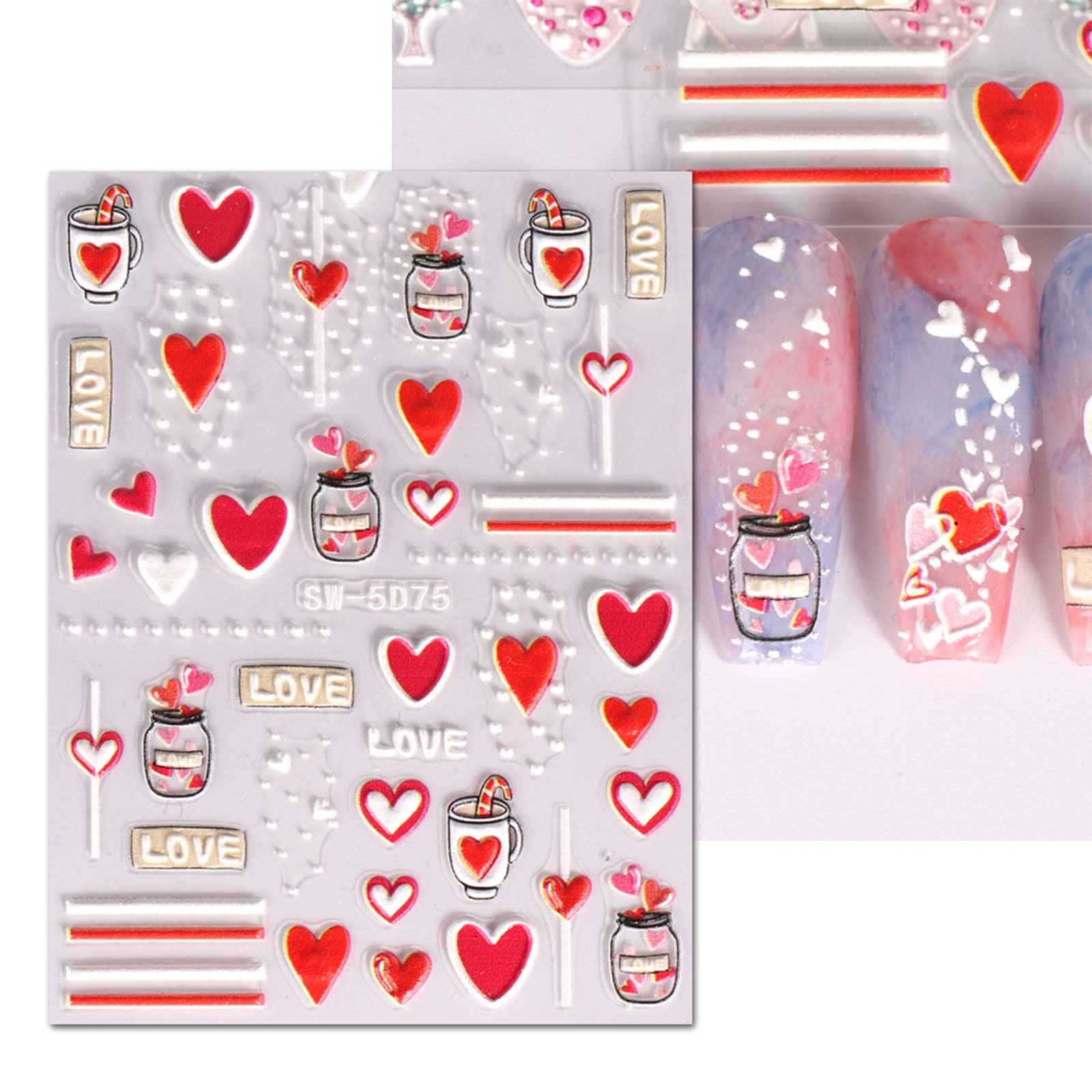 Stickers Décalcomanies Pour Nail Art - Motifs Saint-Valentin, Amour - Neuf Sous Emballage