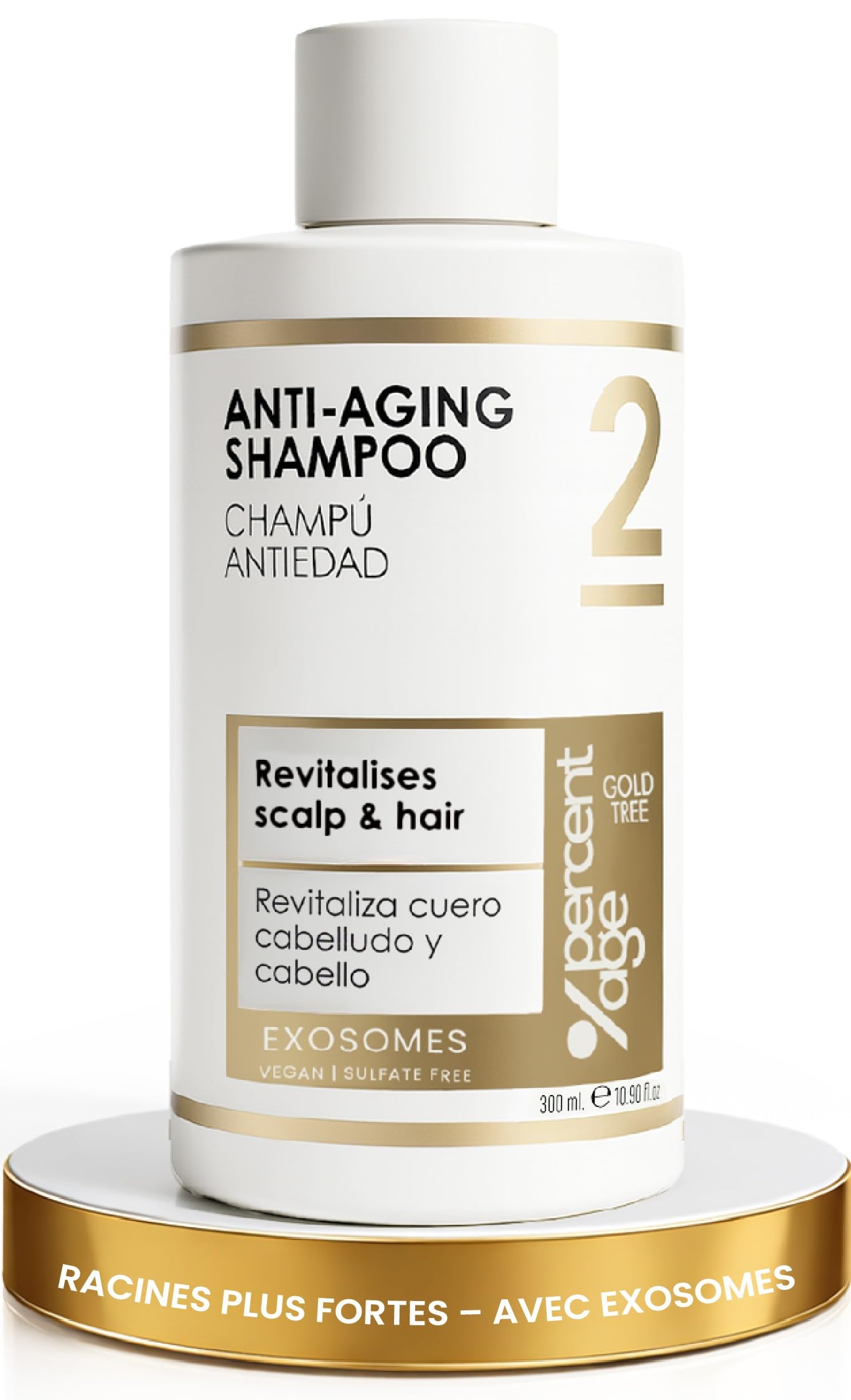 GOLD TREE Shampoing Sans Sulfate Sans Paraben Sans Silicone — Soin Anti-Chute avec Exosomes et Kératine Végétale | Revitalise le Cuir Chevelu et la Fibre Capillaire | Vegan | Tous Types de Cheveux