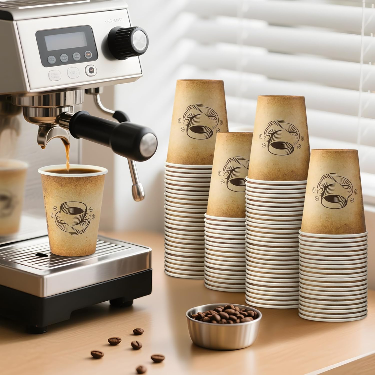 300 Pack 12oz Paper Coffee Cups, Hot/Cold Beverage 12oz Disposable Coffee Cups, Retro Design, Leak-Proof, Hot or Cold Drink, Cocoa, Chocolate, Coffee Bar Supplies - Image 4