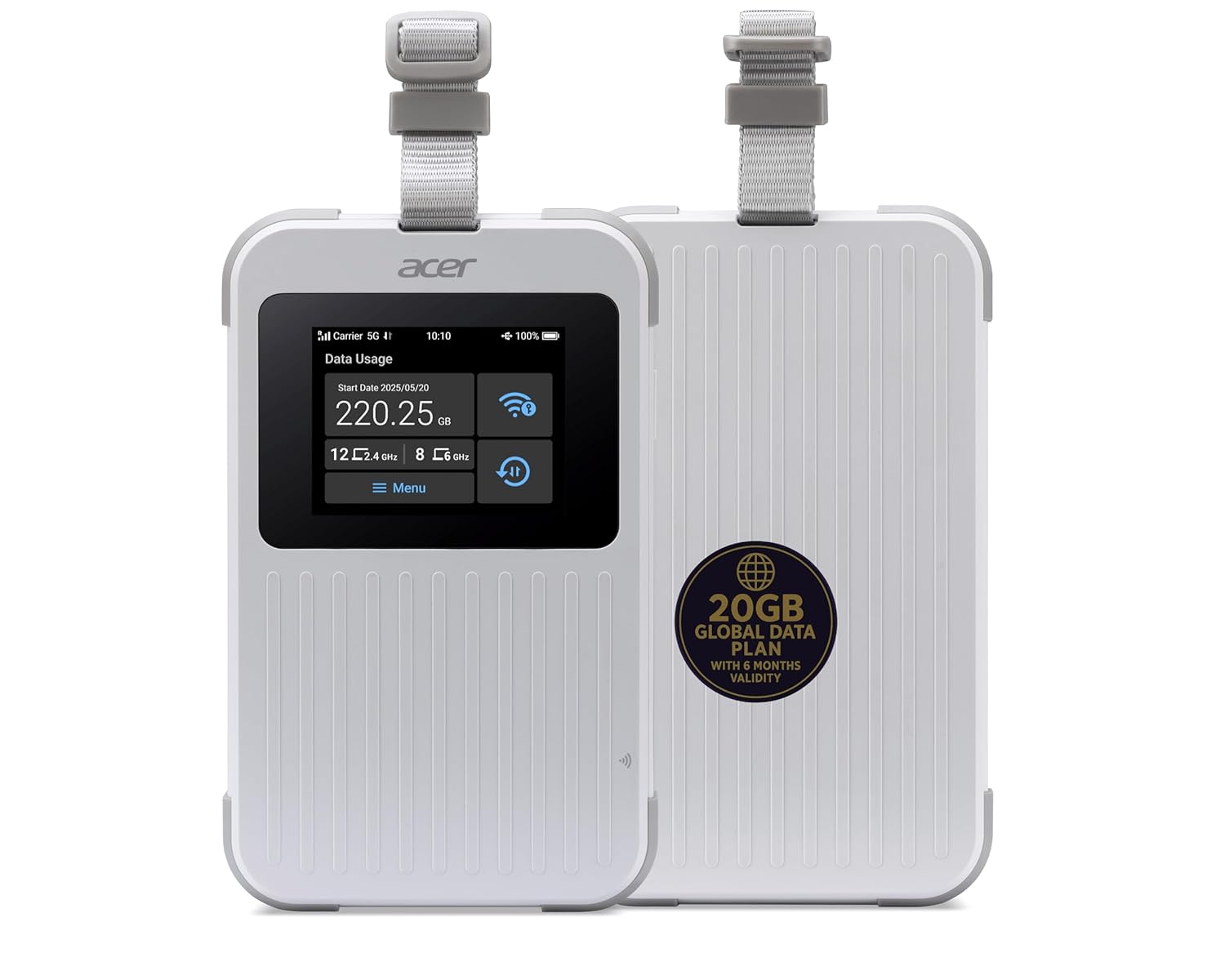 Acer Connect M6E 5G Mobile WiFi| WiFi 6E Hotspot 20 Devices| 2.4″ Touchscreen| Global 135+ Country Coverage| 8000 mAh Battery | IP68 Rugged | Enterprise-Grade Security | NFC Touch-to-Connect | Tri-SIM