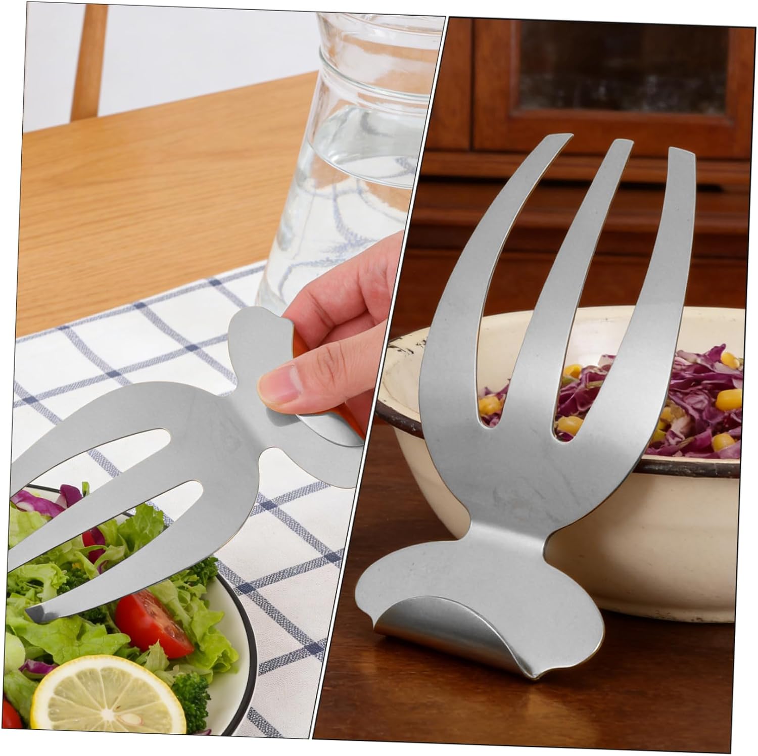 COLLBATH Salad Forks Tongs 2pcs Stainless Steel Salad Servers for Salad Hands Silver Smooth Surface
