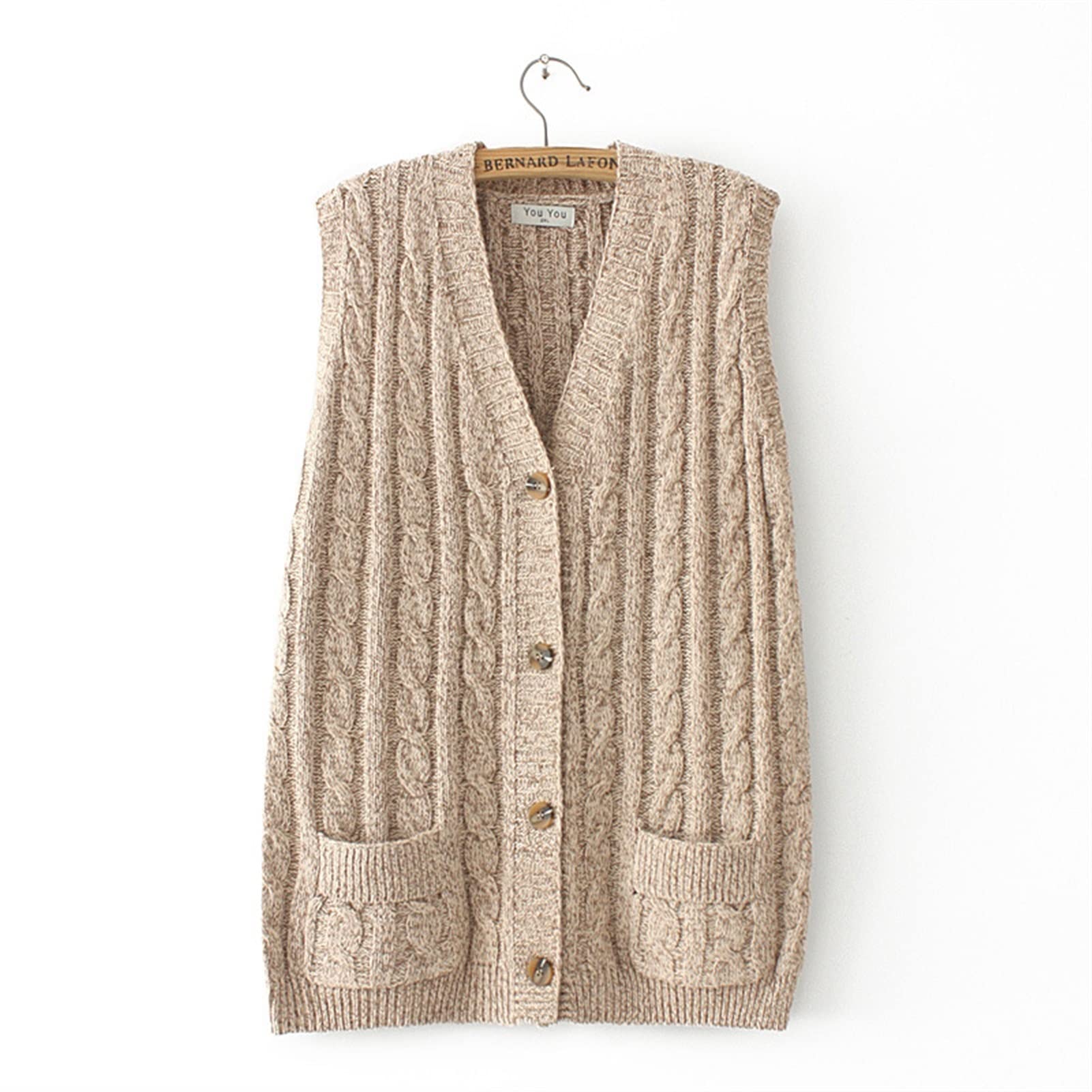 Botón de Punto de Punto de Mujer Chaleco Down-Down Cuello con Cuello en V Sin Mangas for la Apertura Delantera de la Chaqueta de Cardigan de Gran tamaño
