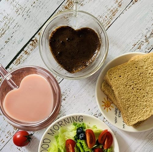 Miniatura 2 de Juego de 2 tazas de café con forma de corazón de vidrio de doble pared aisladas con mango cerrado, resistente al calor, perfecto para mantener tu