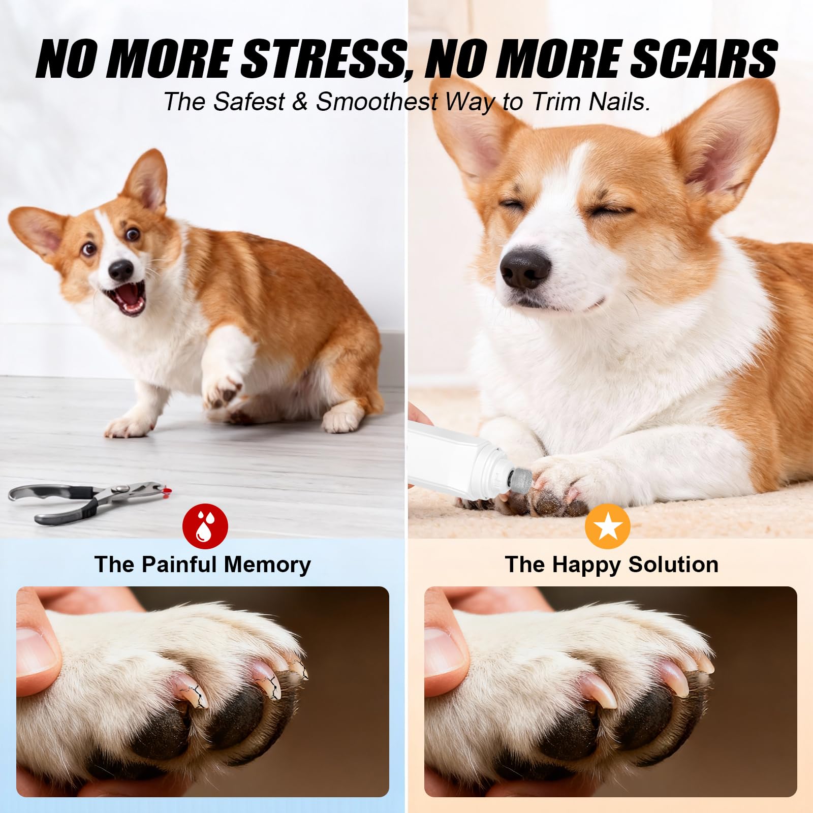 Dog Nail Grinder,2026 New Updated Quiet Electric 2-Speed Professional Pet Nail Grinder with Quick Sensor, Rechargeable Painless Trimmer for Large to Small Dogs & Cats, LED Light & Guard - image 3
