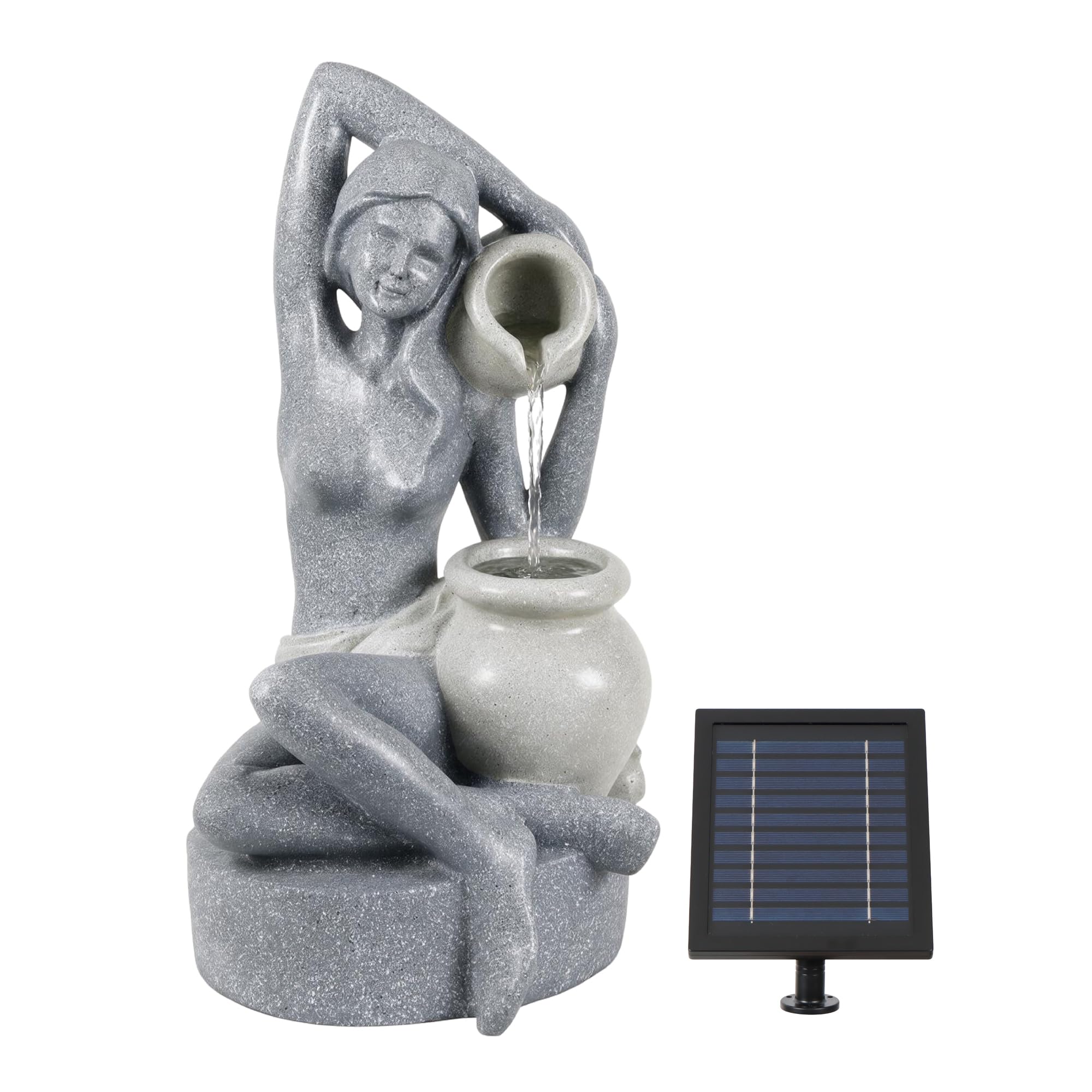 Gardenwize- Solar Powered Bathing Lady Water Feature with Battery Backup – Outdoor Garden, Patio, or Balcony Water Feature with LED Lights