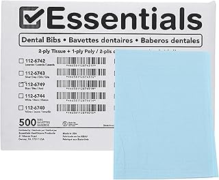 Essentials Patient Bibs – 2-Ply Tissue/Poly, 13” x 18”, 500/Case, Blue, Disposable with Reinforced Edge & Horizontal Embossed Texture – Fluid-Resistant Medical & Dental Bibs for Adults