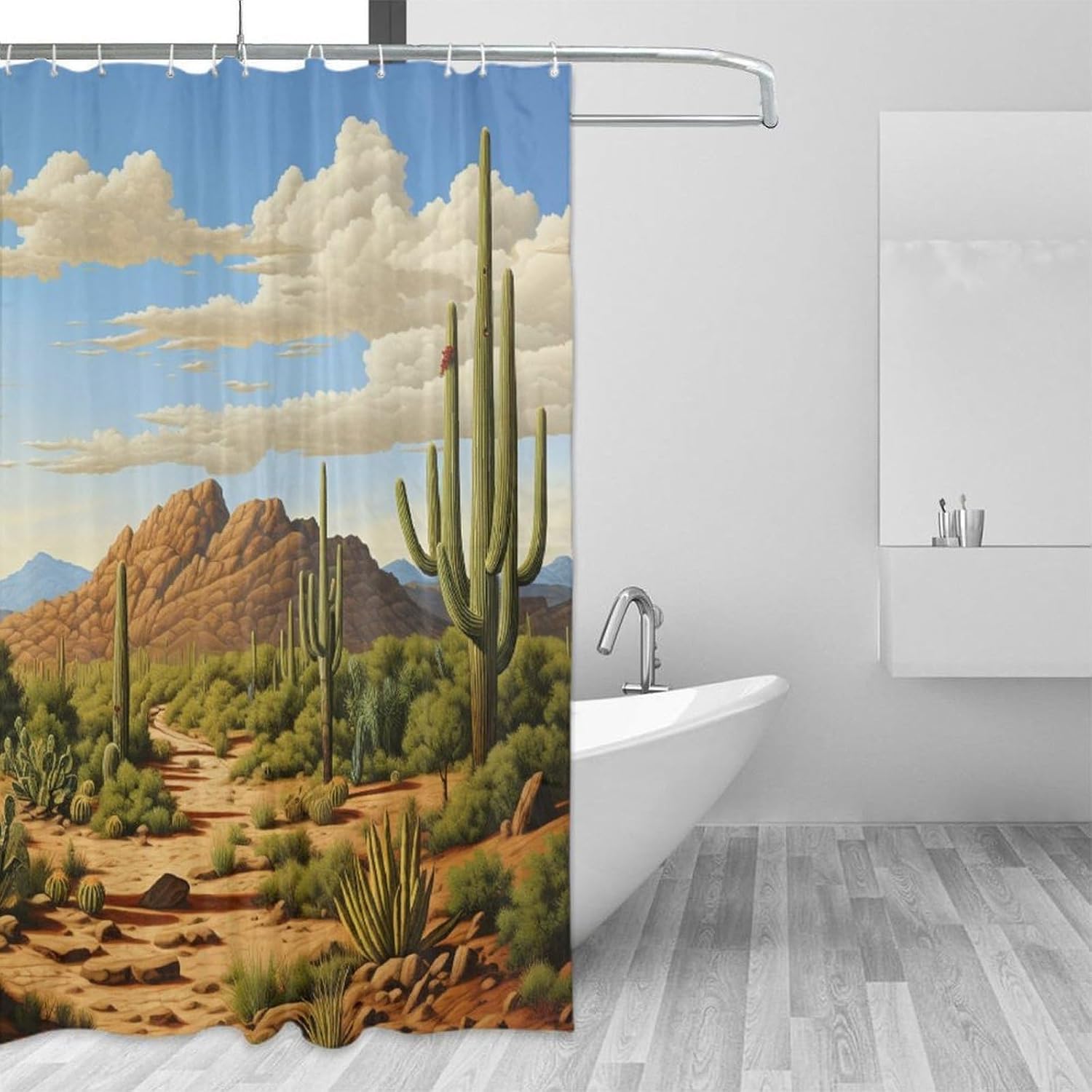 Vintage Cactus Shower Curtain, Rustic Plant Desert Mountain Waterproof Bath Curtains, Polyester Fabric Bathtub Curtain for Bathroom Decor 72x84Inch(183x214cm)