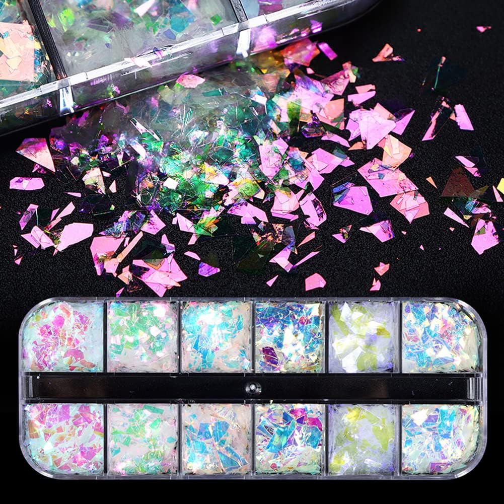 12 Colors Nail Art Glitter Sequins Irregular Colorful Mermaid Nail Flakes Confetti Sticker Manicure Nail Art Tips for Face Hand Body Eyes Make-up Decorations