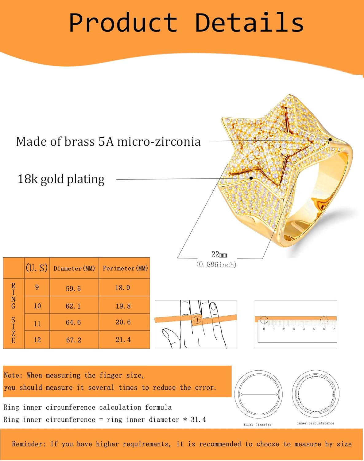Iced Out Cross Stars Pinky Ring - Mens 18k Gold Plated Hip Hop Bling 5A+ Cubic Zirconia Band - Created Diamond Signet Jewelry Gifts for Women - Image 6