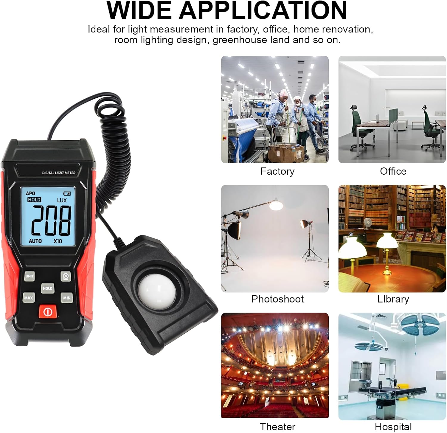 Light Meter Digital Lux Meter Handheld Illuminance Light Meter with 360 Degree Rotating Sensor, 4 Digit LCD Display 0~200,000 Measurement Range Luxmeter Tester for Plants, Headlights, Home & Office