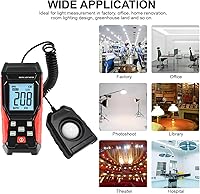 Vista 8 de Light Meter Digital Lux Meter Handheld Illuminance Light Meter with 360 Degree Rotating Sensor, 4 Digit LCD Display 0~200,000 Measurement Range