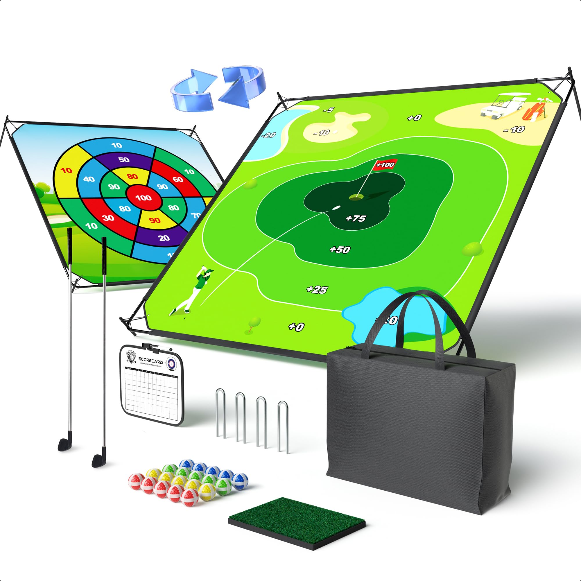 Photo 1 of 1GoTo-G 58" x 58" Battle Golf Chipping Game - 2-in-1 Sticky Golf Game Set, Large Chipping Mat with Golf Clubs, 20 Sticky Balls for Chipping Practice - Fun Family Party Game for Indoor and Outdoor Use