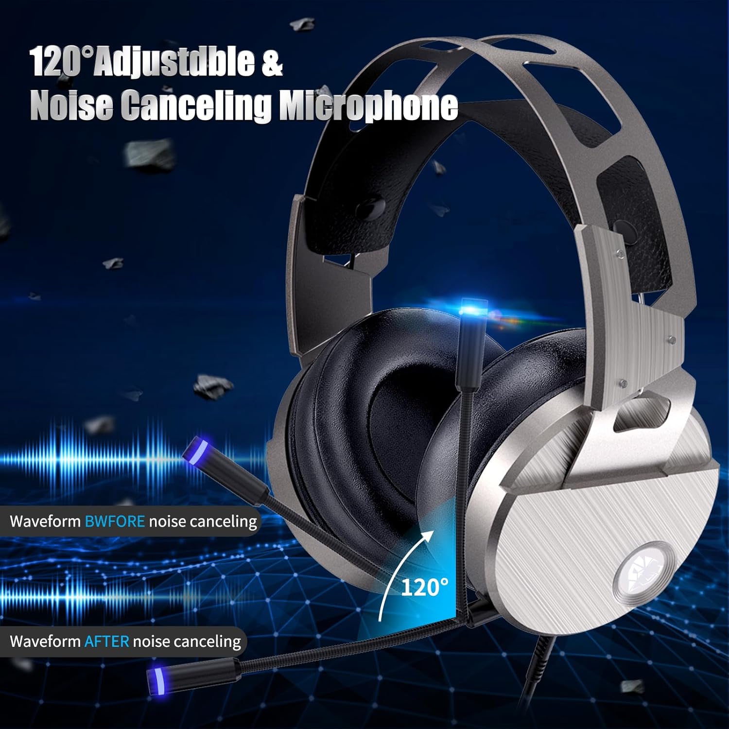 Karvipark H-10 Gaming Headset for Xbox One/PS4/PS5/PC/Nintendo Switch|Noise Cancelling,Bass Surround Sound,Over Ear,3.5mm Stereo Wired Headphones with Mic for Clear Chat (Silver)