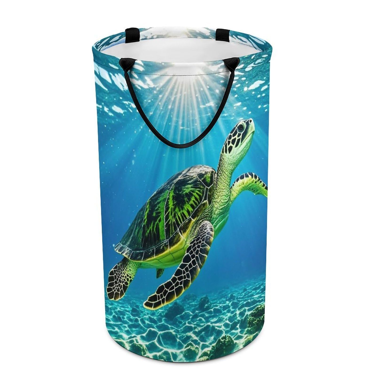 Fodpand Style Turtle Swimming In The Sea Laundry Basket With Handle Foldable Laundry Hamper Narrow Laundry Bag For Bedroom, Bathroom, Laundry Room 15.7X27.2 In