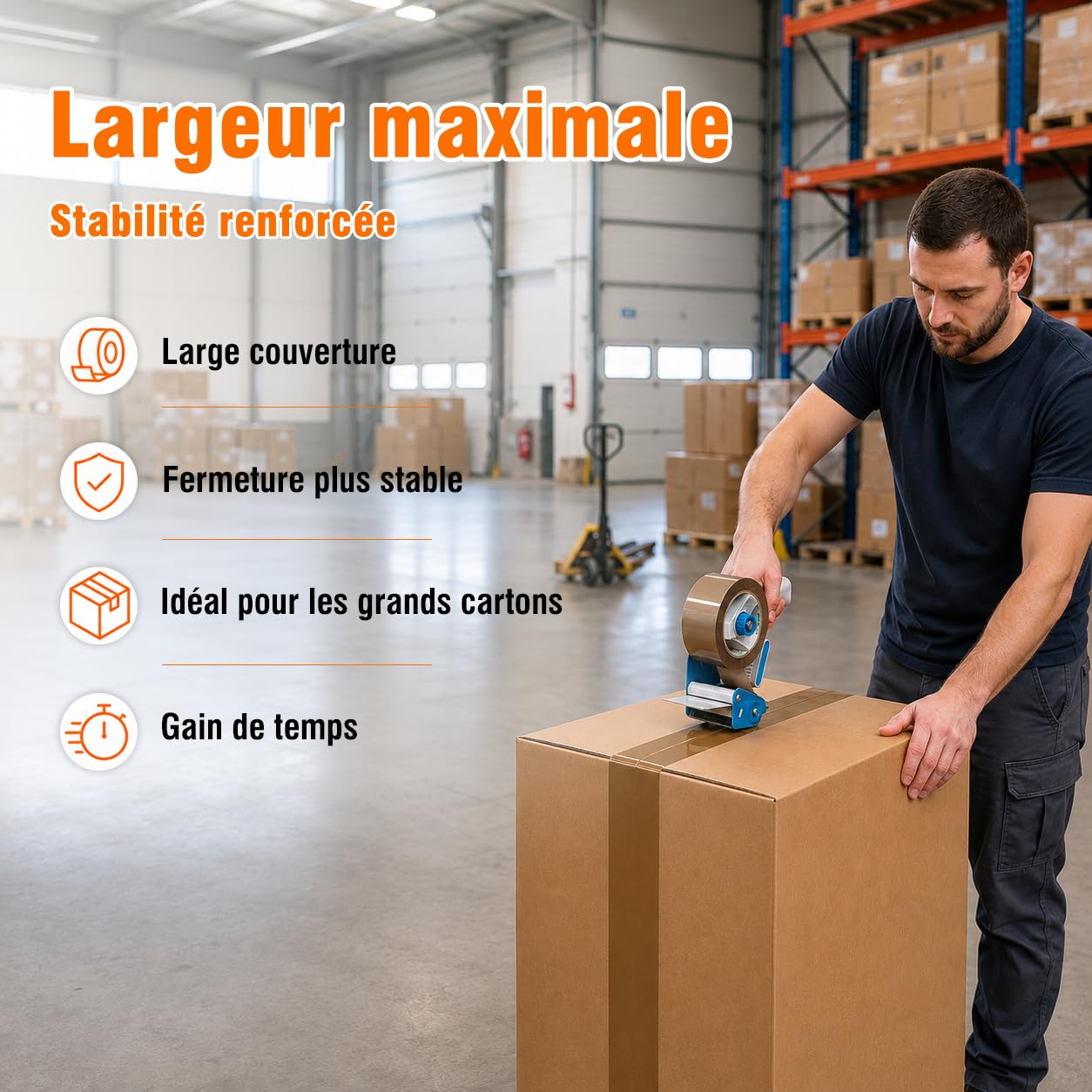 Set mit 24 braunen Klebebändern, 75 mm x 66 m, 28 Micron, breites Verpackungsband für große Kartons, Versand und Lagerung, Metallabroller inklusive