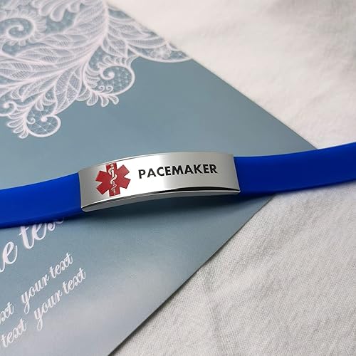 Miniatura 5 de Pulsera de identificación de alerta médica grabada con láser, pulsera ajustable negra ELIOUS para hombres y mujeres, primeros auxilios de