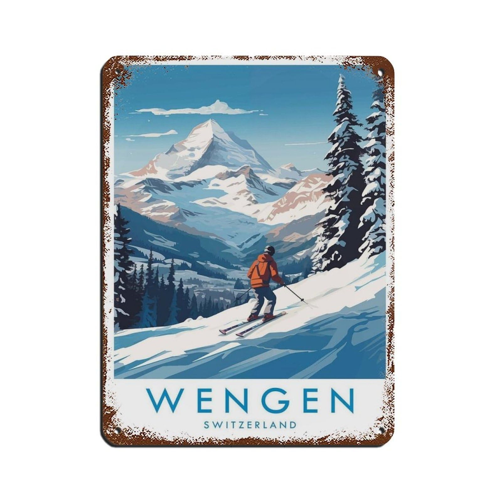Wengen Travel Poster, Switzerland, Travel Decor (2) Tin Sign Vintage Metal Pub Club Cafe Bar Home Wall Art Decoration Poster Retro 12x16inch(30x40cm)
