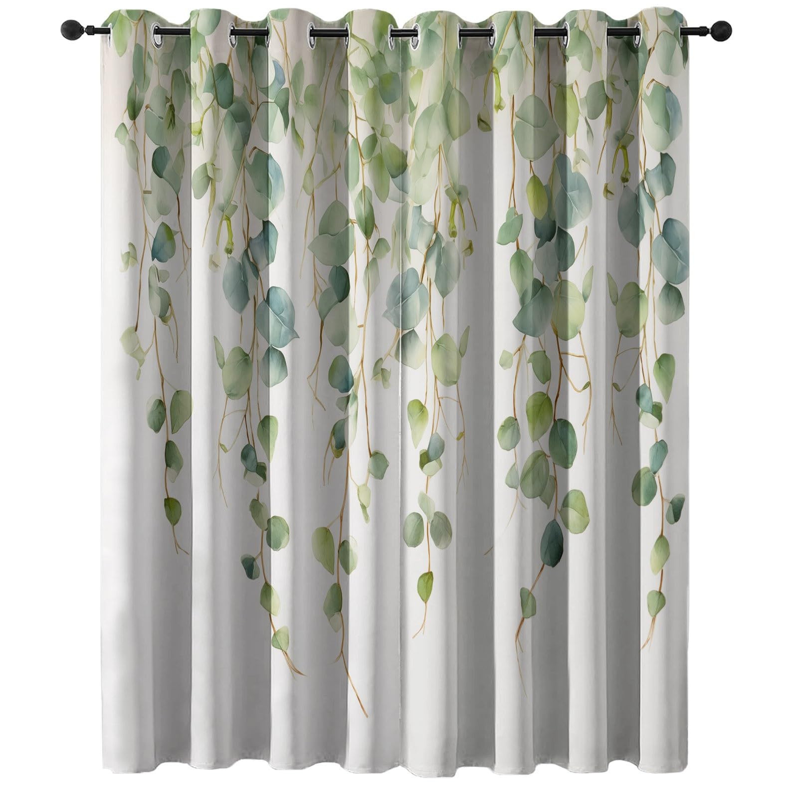 100% nieprzezroczyste zasłony, wys. 138 x szer. 117 cm (2 sztuki) – rośliny, liście eukaliptusa, winorośli, szałwia, zielone szałwia, zasłony zaciemniające z oczkami, zasłony termiczne do sypialni i