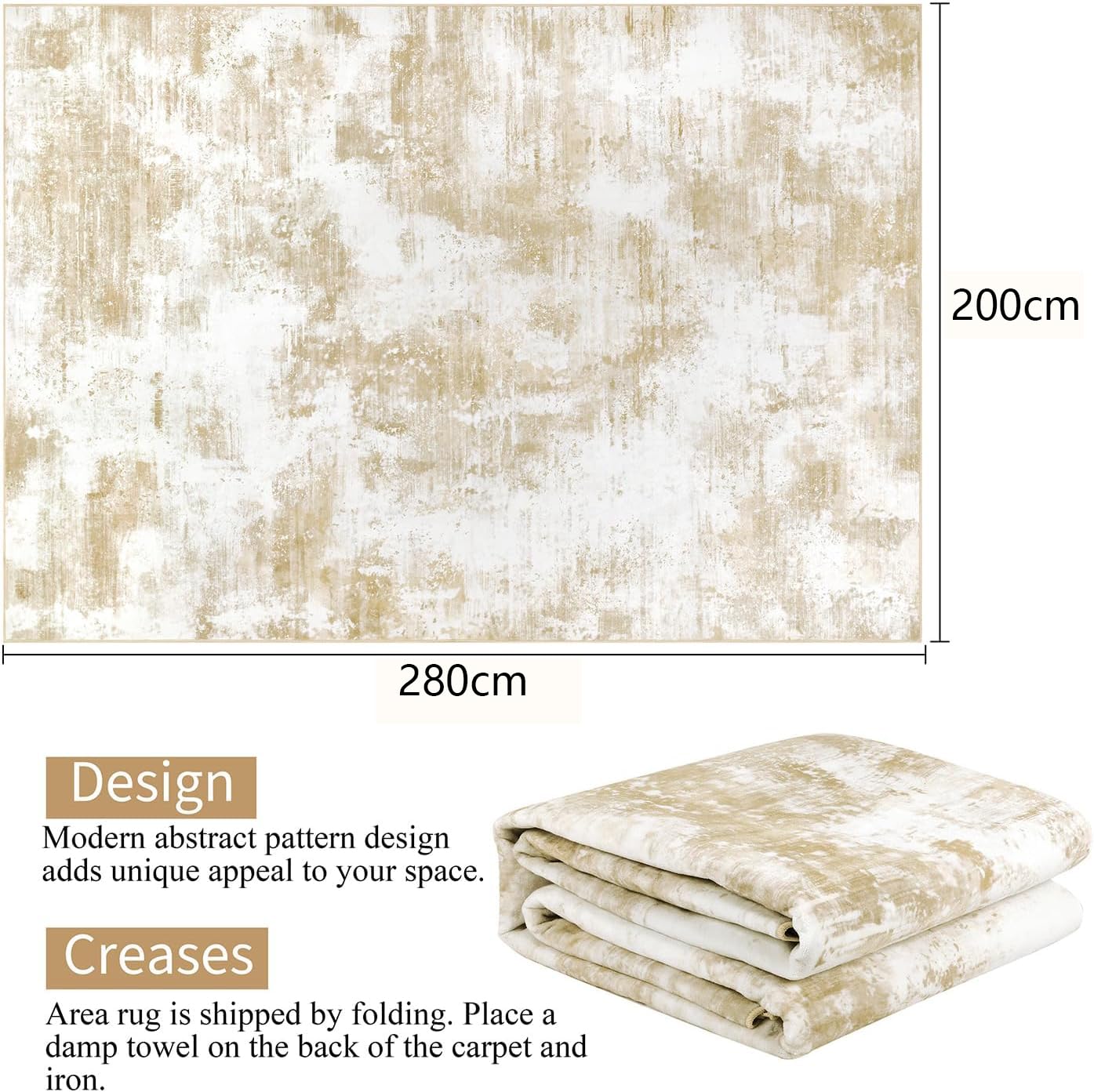 SHACOS Tappeto Salotto 200x280cm, Pelo Corto Astratto Tappeto Morbido Camera da Letto Antiscivolo e Lavabile Tappeti Moderni Soggiorno Tappeti di Zona per Salotto Cameretta Bambino, Beige