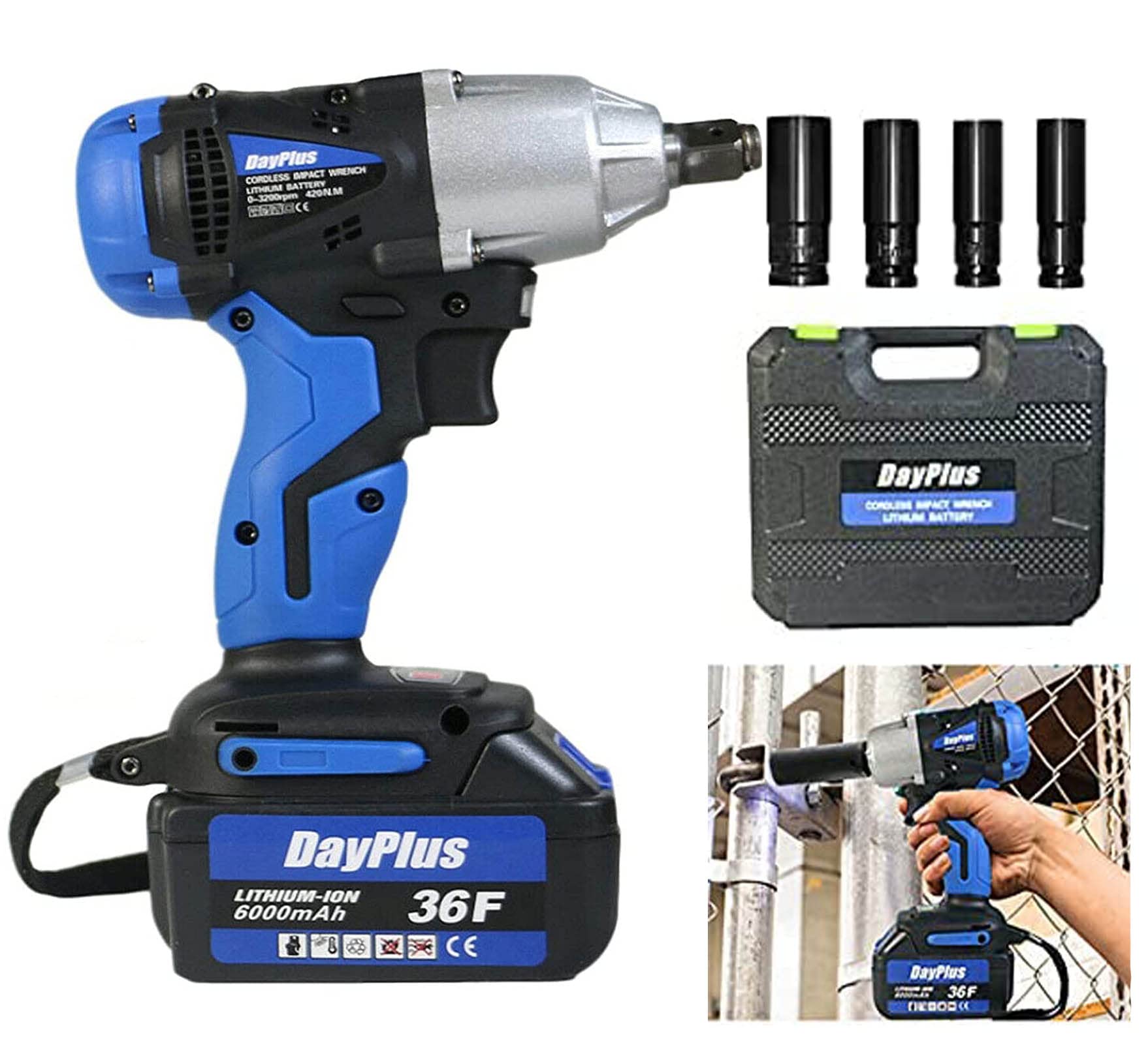 Buy Cordless Impact Wrench 420Nm Maximum Torque 1/2 inch Square Anvil