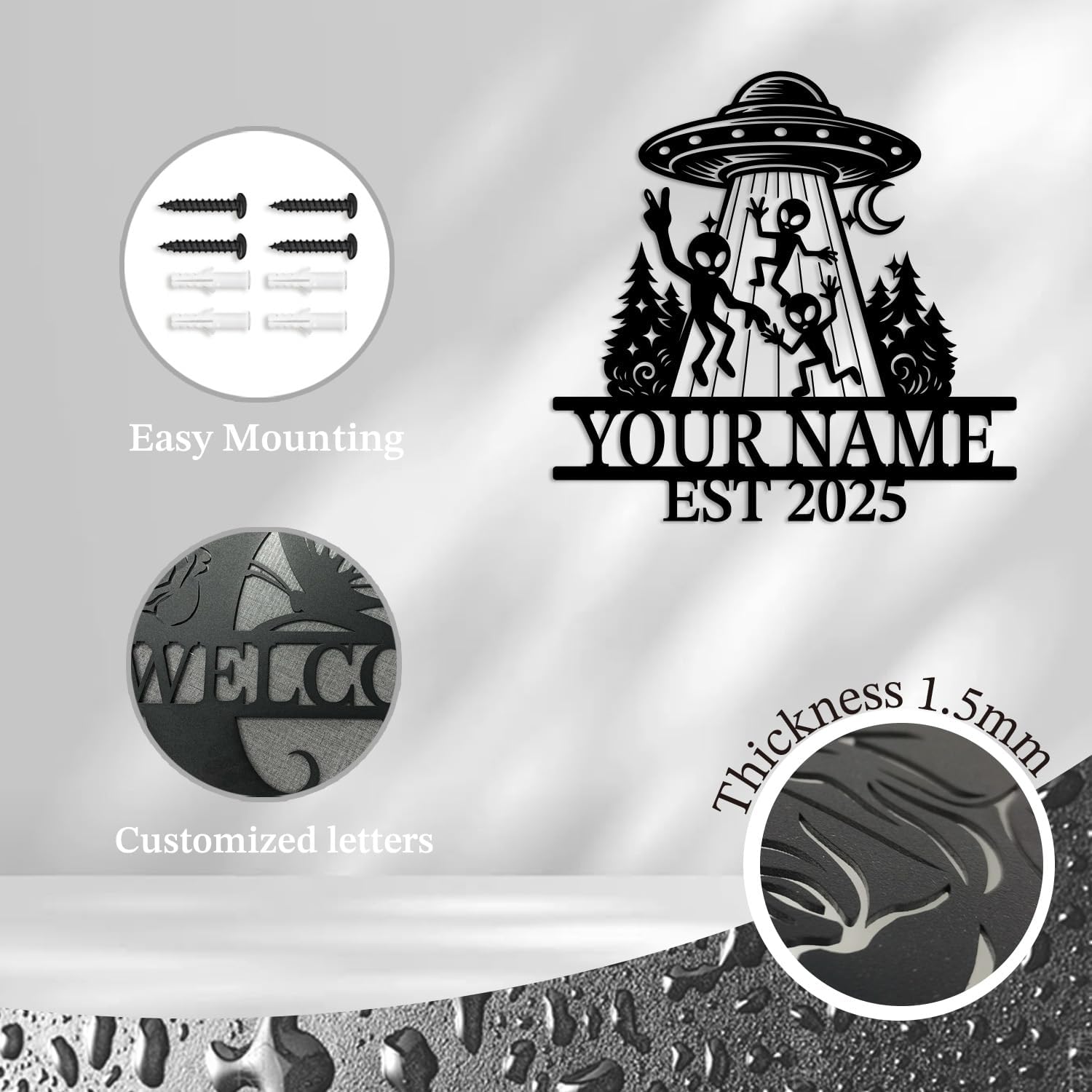 Alien Bigfoot UFO ET Metal Wall Art - Customized Iron Decor with Matte Black Finish, Handcrafted Sci-Fi Theme for Man Cave, Game Room, Unique kid Gift (Style A) - Image 6