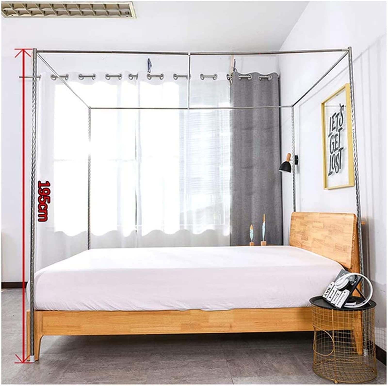 Supporto per baldacchino da Letto, Telaio in Acciaio Inossidabile per zanzariera, Montante per Letto a 4 Angoli, Supporto per Letto a Spirale addensata con robusti connettori a T in Metallo