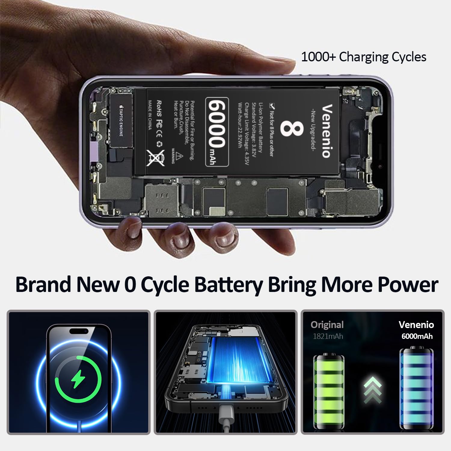 Amazon.com: Venenio Battery for iPhone 8, [6000mAh] 2026 Upgraded