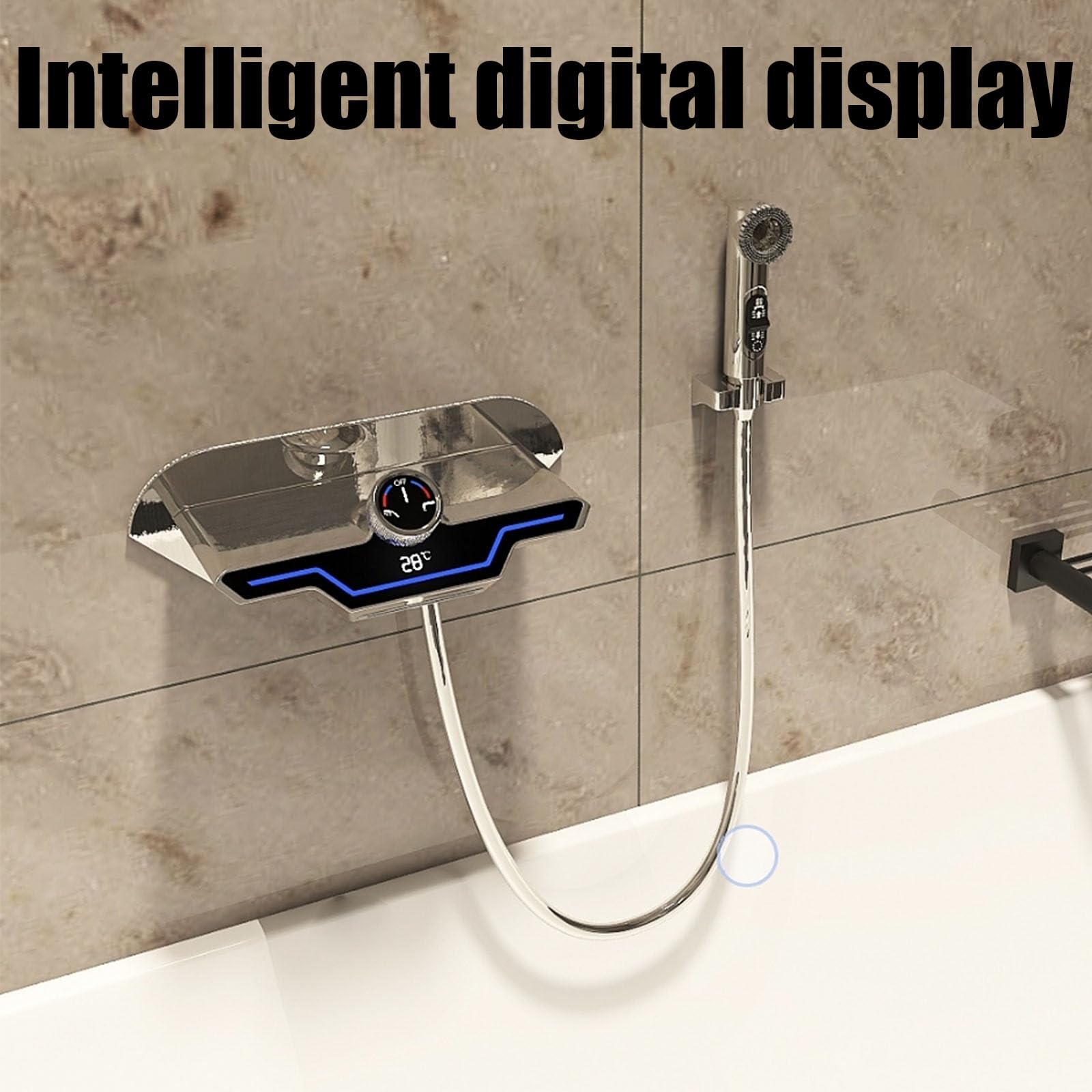 Conjunto de grifería para bañera con rociador, llenador de bañera Tipo Cascada montado en la Pared con Ducha de Mano, Grifo de bañera Moderno de Alto caudal, A: Gris