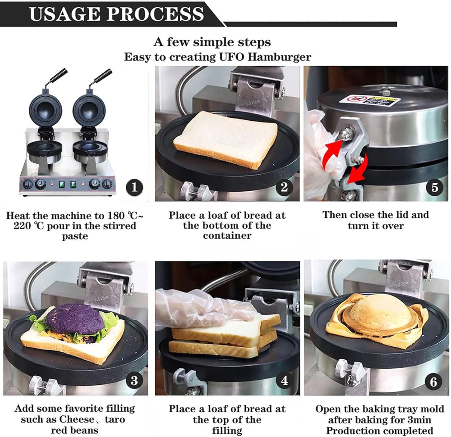 1300W Commercial Hamburger Press, Electric Hamburger Waffle Maker,Panini Press, Non-Stick Plates, Time and Temperature Control(Size:Single Head)
