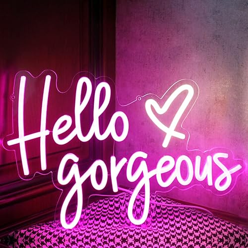Miniatura 2 de Letreros de neón de Hello Gorgeous con luz LED rosa, regalo de arte de pared para decoración del hogar, boda, cumpleaños, telón de fondo, fiesta de