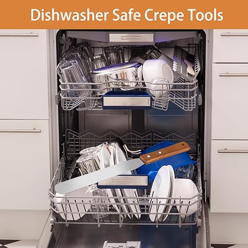 Miniatura 8 de Kit de esparcidor y espátula de crepé, espátula compensada con mango de madera de 12 pulgadas, acero inoxidable de 7 y 5 pulgadas, esparcidores de