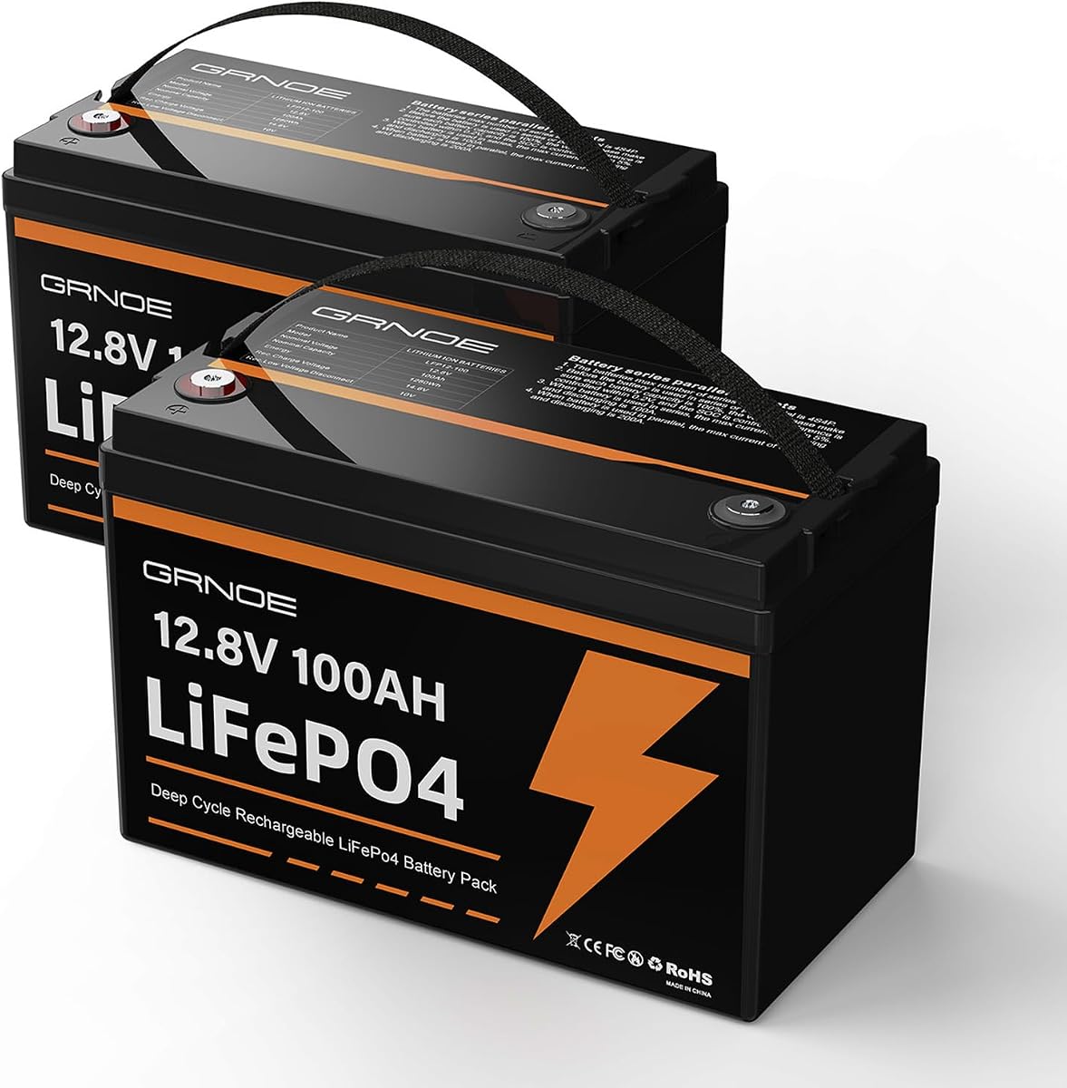 12V 100Ah LiFePO4 Lithium Battery Group 31 Built-in 100A BMS, 1280Wh up to 15000 Deep Cycles Rechargeable Battery for RV, Marine, Van, Backup - 2 Pack