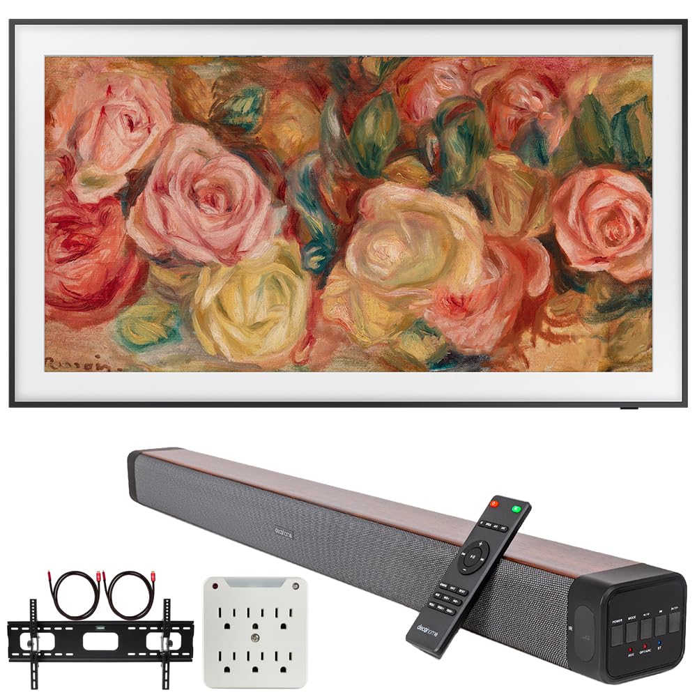 SAMSUNG QN65LS03DA 65 inch The Frame QLED 4K Smart TV (2024) Bundle with Premium Deco Gear 60W 2.0 CH Soundbar + Deco Mount 37"-100" TV Wall Mount Bracket with Cleaning Kit + 6-Outlet Surge Adapter