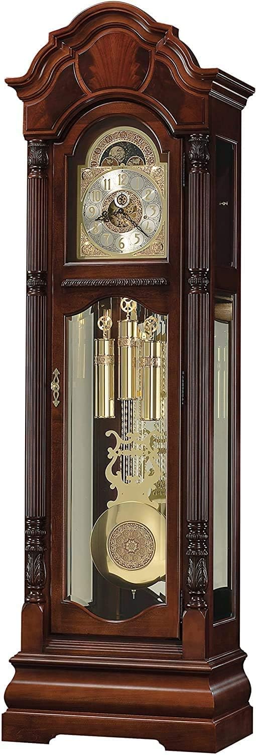Howard Miller Winterhalder II Floor Clock, Wood Finish Decor with Illuminated Case - Analog Display Triple-Chime Movement Cable Driven, Moon Arch Vertical Home Decor for Bedroom & Living Room