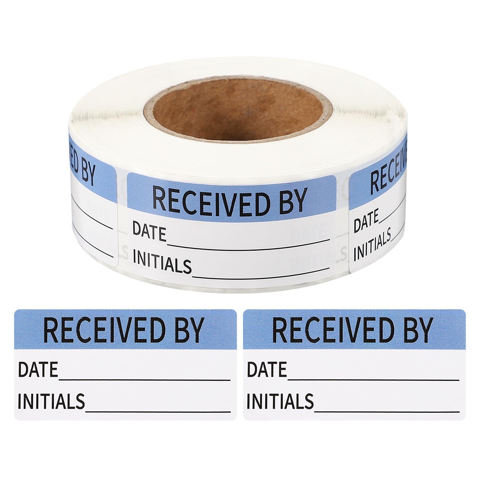 PATIKIL 500 Pcs Received by Label Stickers Roll, 2 x 1 Inch Removable Inventory Labels Adhesive Food Sticker Roll for Marking Organizing Inventory and Food Container, Light Blue and Black