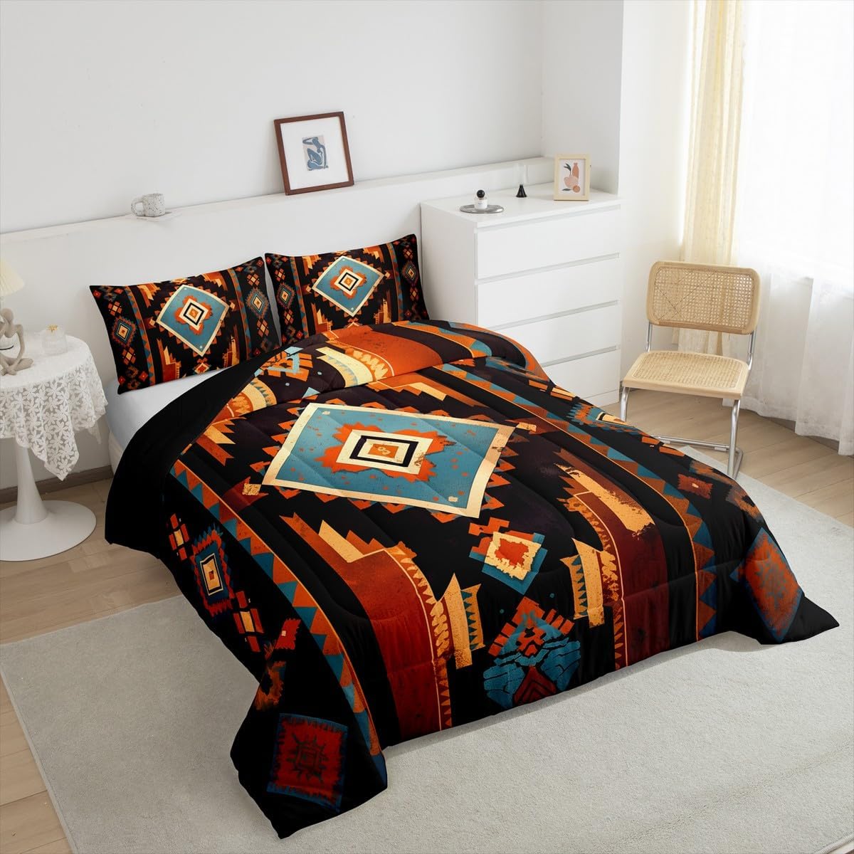 Feelyou Boho Bedding Set Full Size Western Decor Comforter Set for Kids Boys Girls Southwest Native American Design Comforter Southwestern Geometric Duvet Set