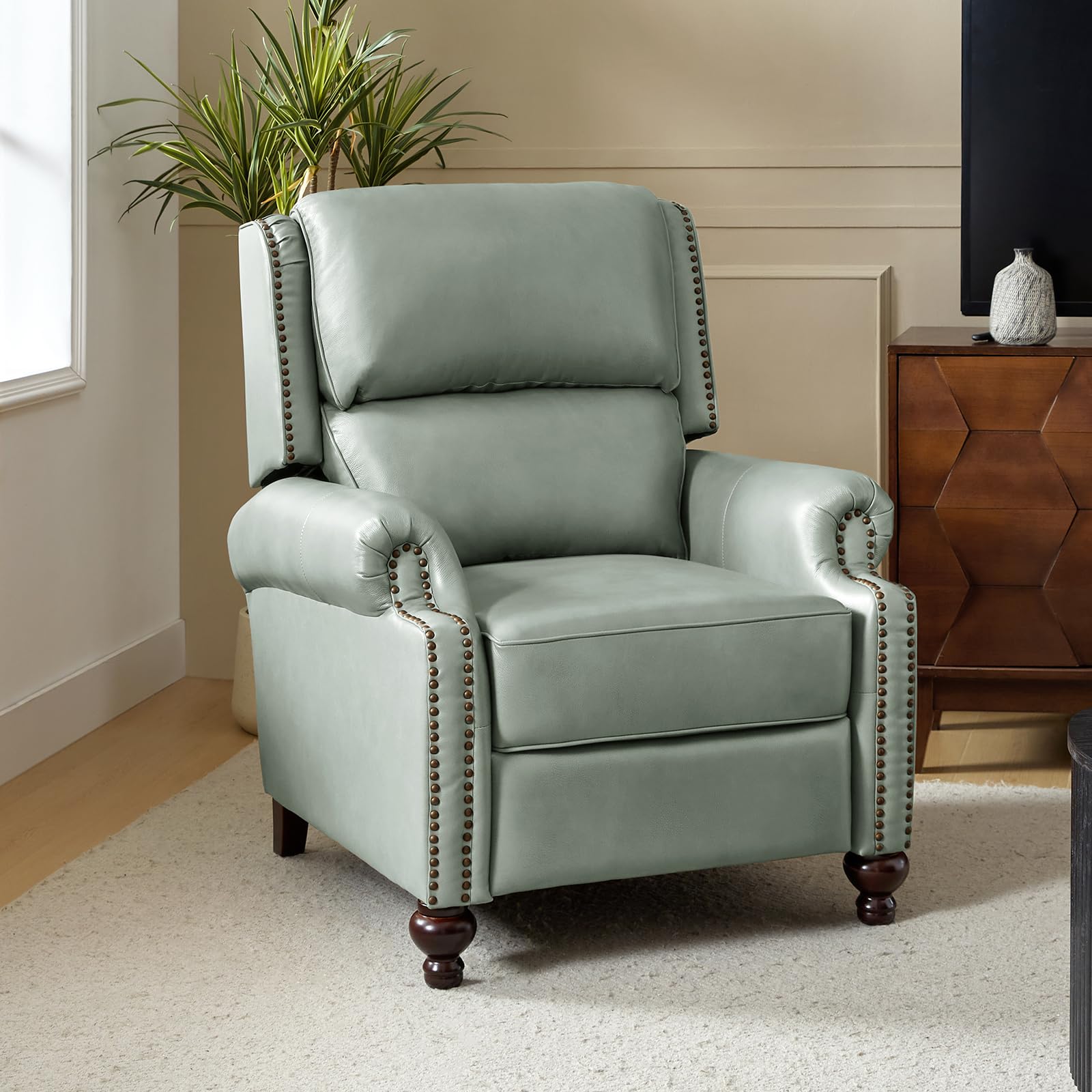 HULALA HOME Genuine Leather Wingback Recliner