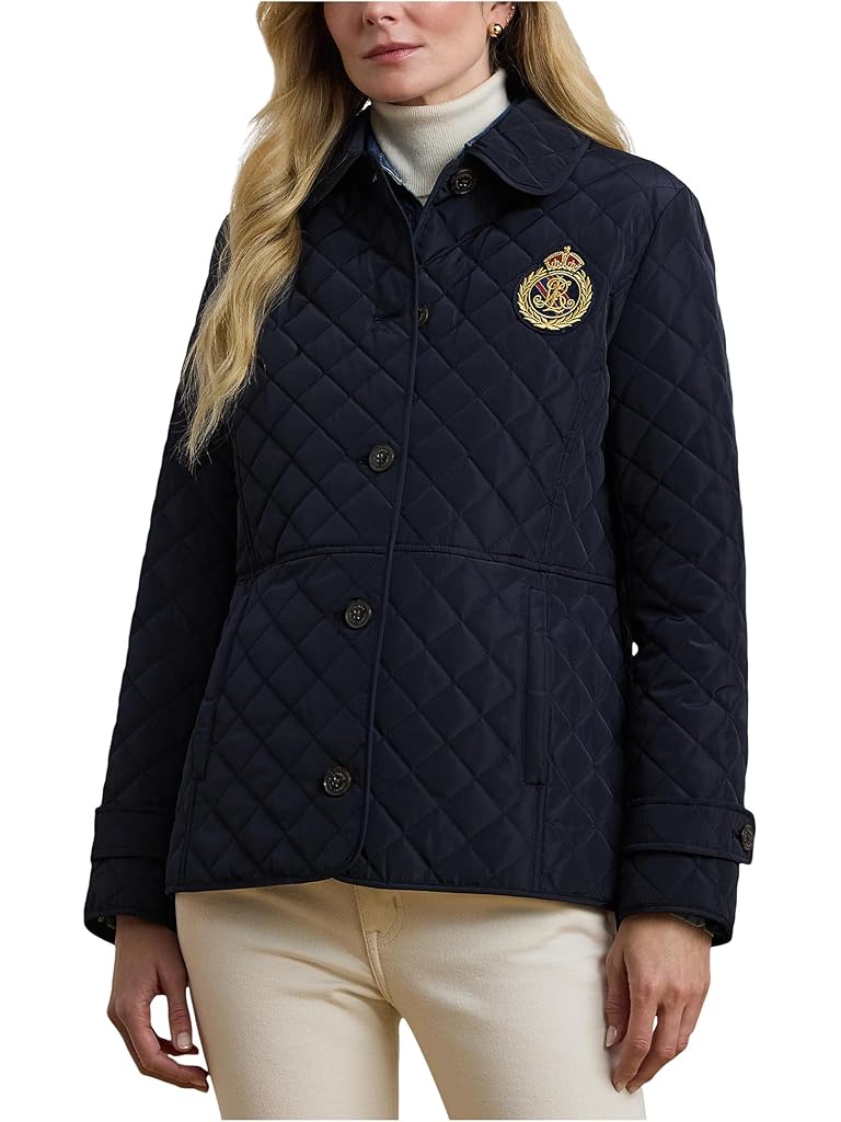 Navy Lauren Ralph Lauren Recycled Crested Quilt Pu Trim 27"