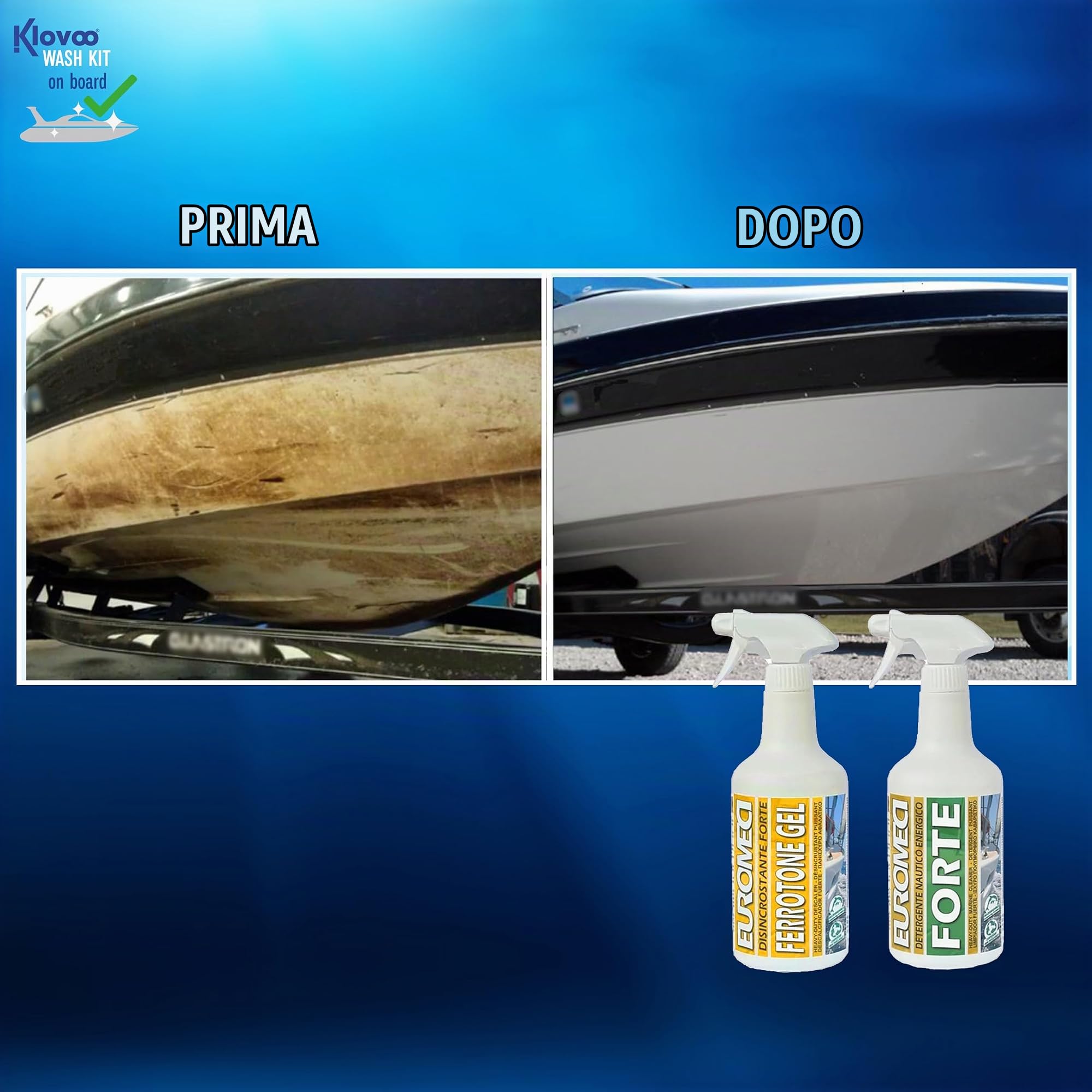 Kit Trattamento Gelcoat e Vetroresina – Linea di galleggiamento/Ingiallimento: schiarisce aloni Gialli e Marroni, Pulizia Barca