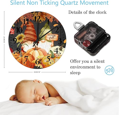 Miniatura 3 de Gnomo de bienvenida de 10 pulgadas con diseño de calabaza, reloj de madera de cuarzo de calidad, sin tictac, gnomos de calabaza de otoño, decoración