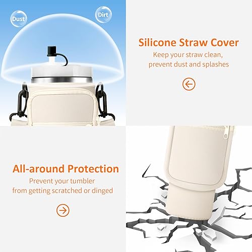 Miniatura 6 de Bolsa de transporte para botella de agua con asa de paracord para vaso Stanley de 4030 onzas, bolsa de neopreno aislada para taza con 2 bolsillos,