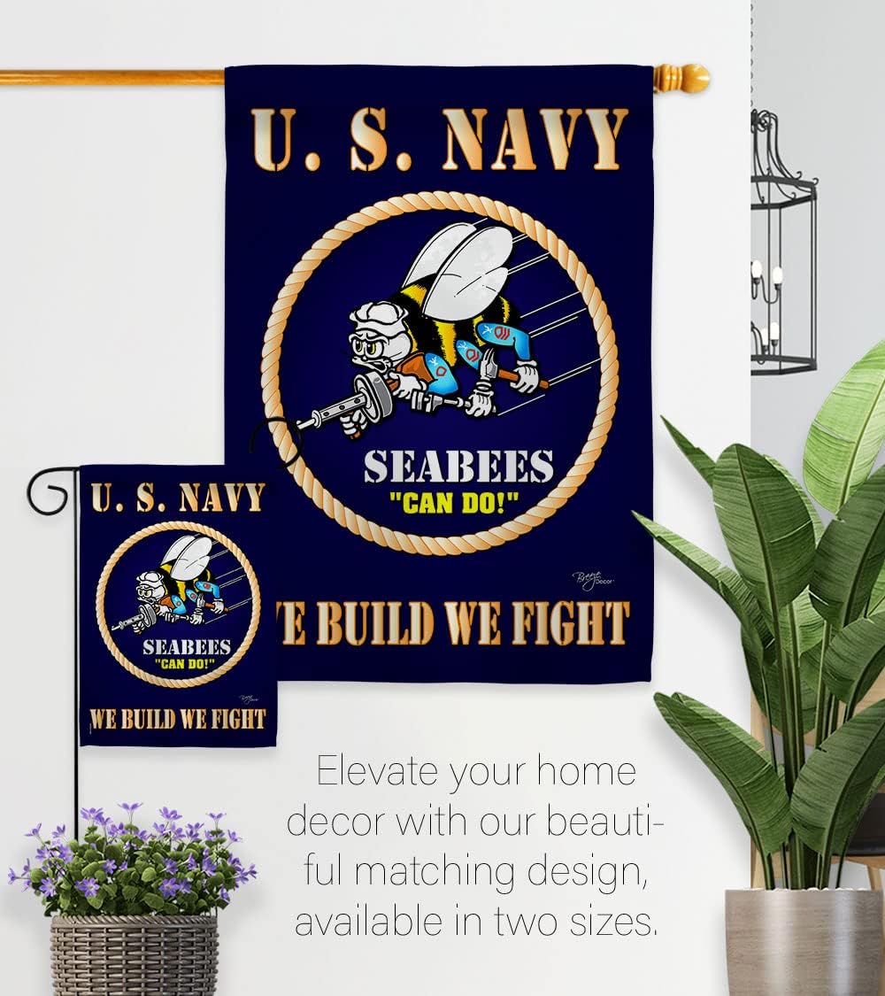 Sea Bees Garden Flag Home Decor Armed Forces United State American Decorations Military Memorabilia Remembrance Wall Tapestry Retire Outdoor Yard Banner Veteran Memorial Day Gifts Made in USA