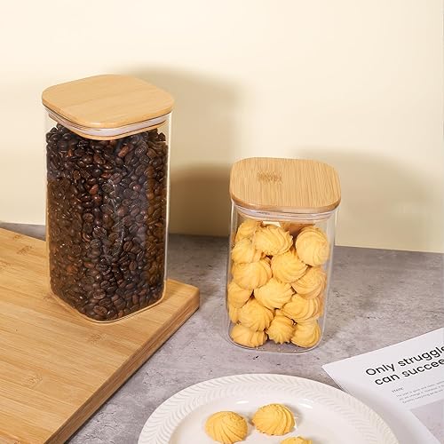 Miniatura 8 de Mrany Contenedores de almacenamiento de vidrio con tapas, juego de 5, tarros de alimentos transparentes para despensa, barra de café, recipientes