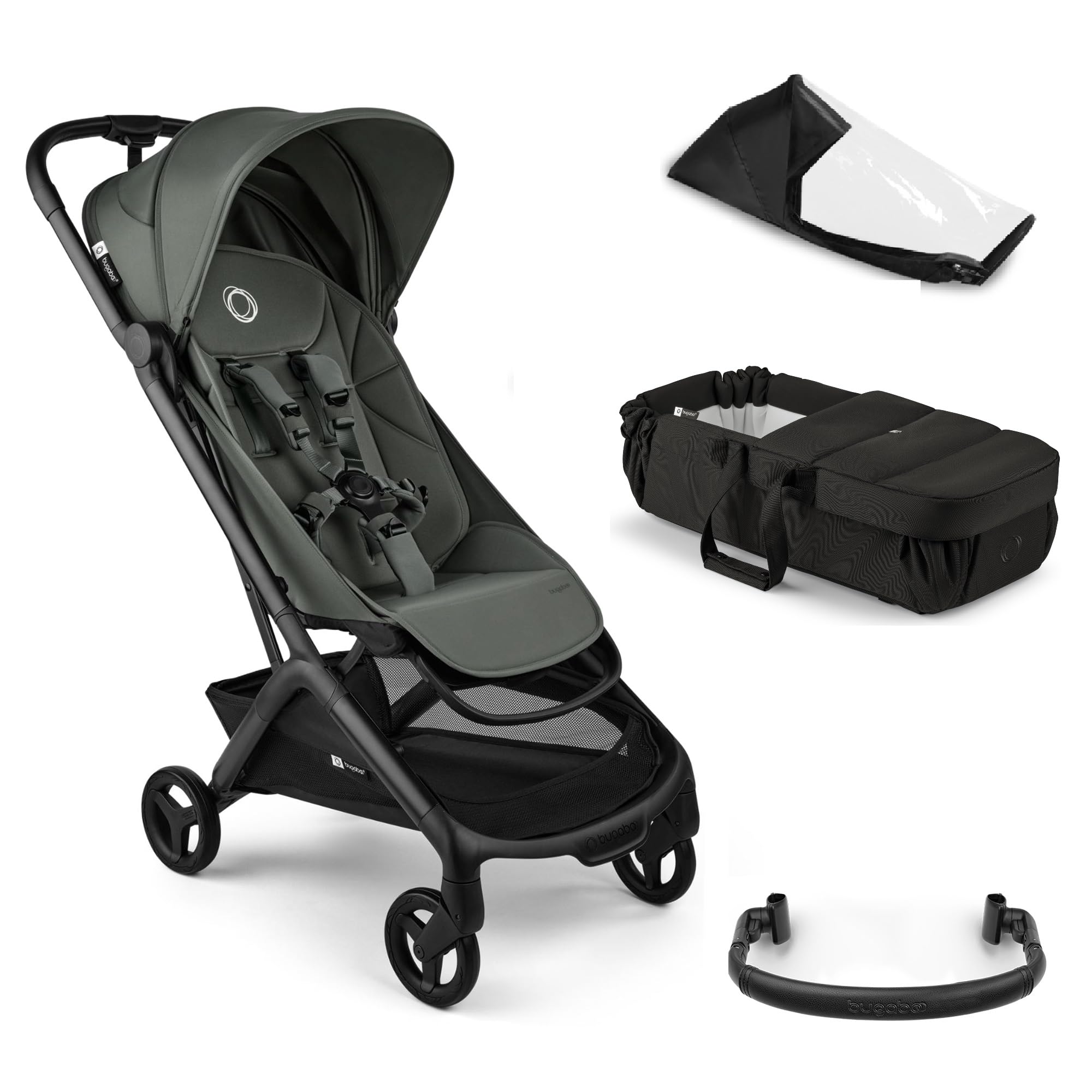 Bugaboo Butterfly 2 Poussette de Voyage légère, Dimensions Cabine, Pliable à Une Main avec Le Cocon Baby Nest, sa Housse de la Pluie et la Barre de Protection - Forest Green