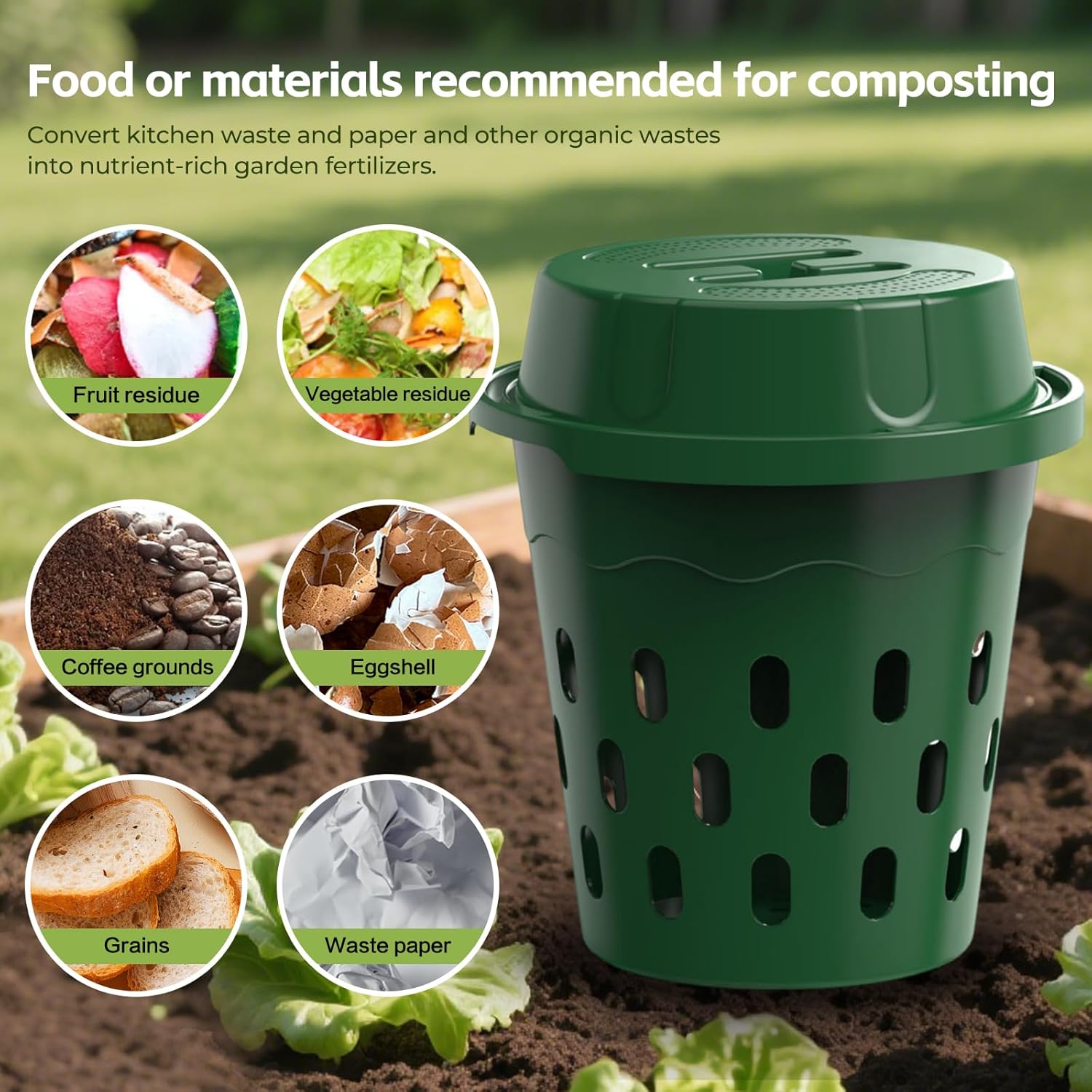 2-Pack Inground Worm Composter, 8L Outdoor Worm Farm, Worm Compost Bin for Garden Beds & Home Use, Vermicomposting Bin for Recycling Food Waste (9.5x9.5x10.8Inch), Green