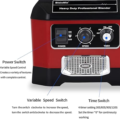 Miniatura 4 de BioloMix Licuadora comercial resistente, 2200W 60Oz Licuadora profesional de cocina batidos, batidos, hielo y frutas congeladas, contenedor