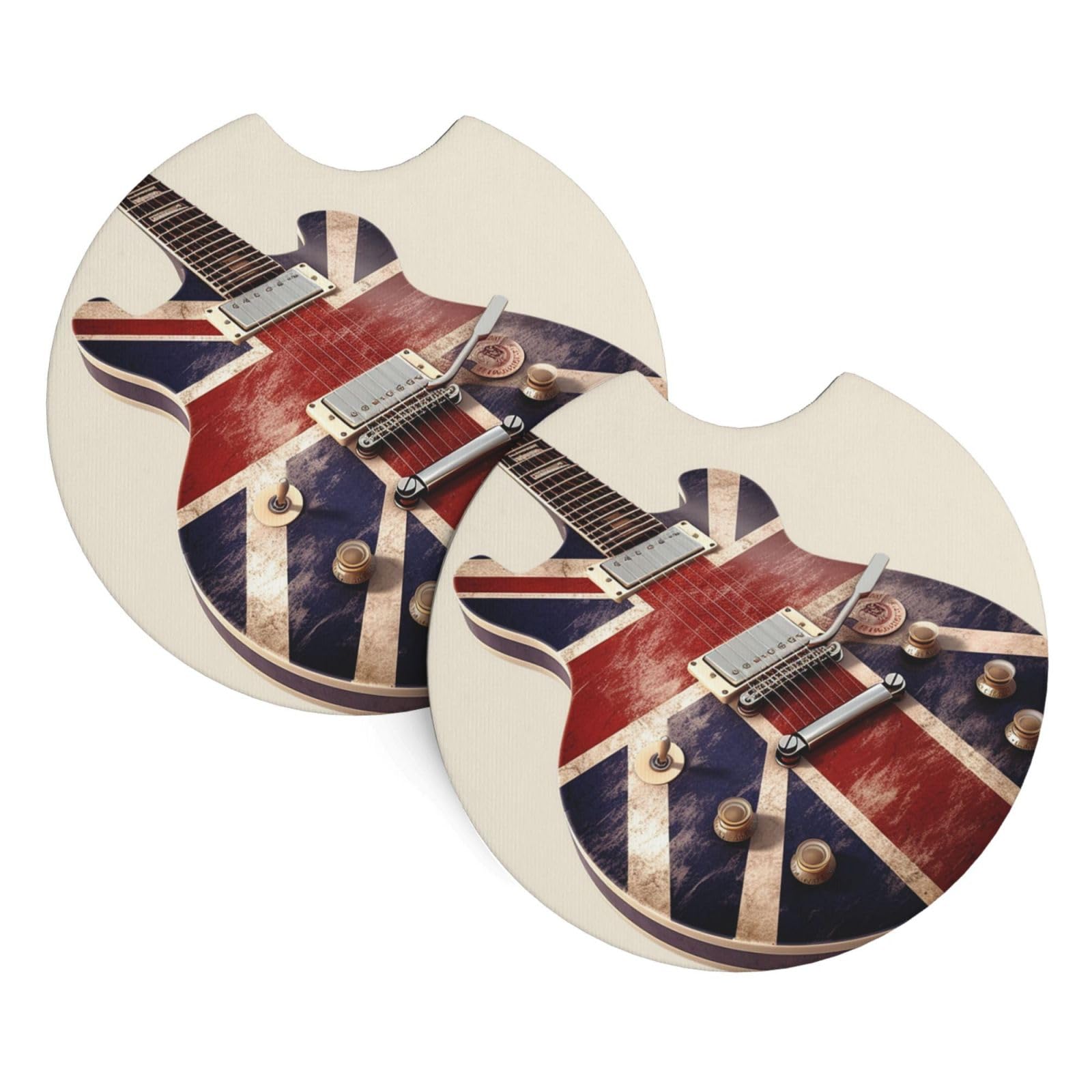 2 Pack Car Coaster for Cup Holders Guitar British Flag Car Cup Coaster 2.7" Neoprene Non-Slip Automotive Cup Mat Universal Auto Car Interior Accessories for Women Men Cup Pad