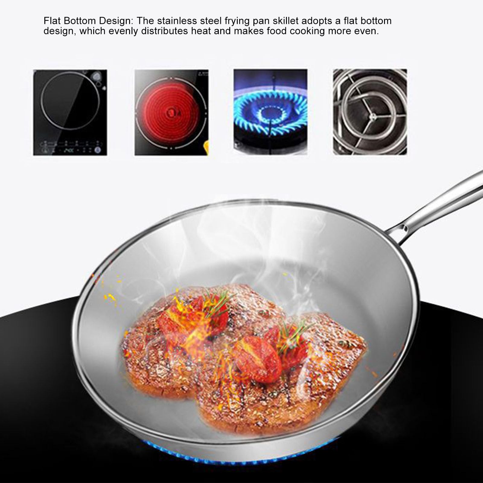 Nikou Sartén de acero inoxidable 316, revestimiento antiadherente, ideal para filetes, huevos, panqueques, cocina casera, 28 cm, resistente, color plateado